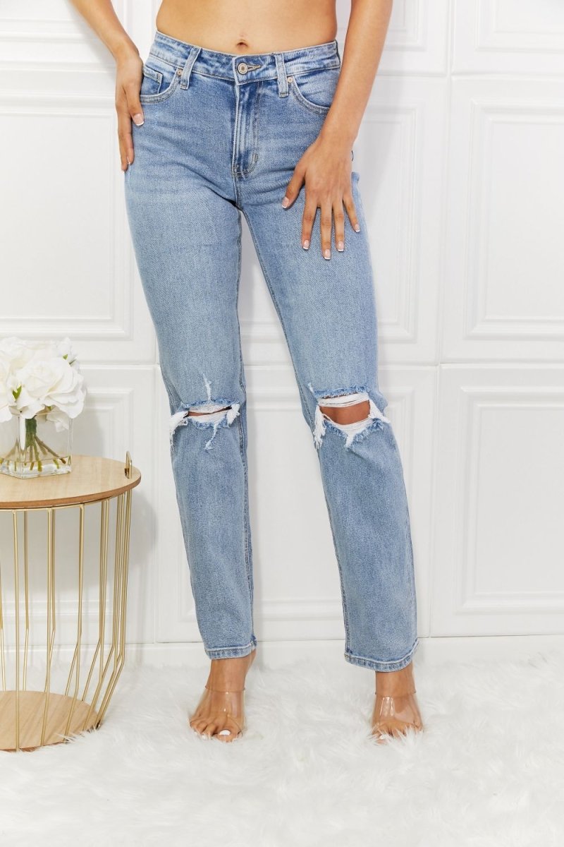 Kancan High Rise Distressed Slim Straight Jeans - Bottoms Sale